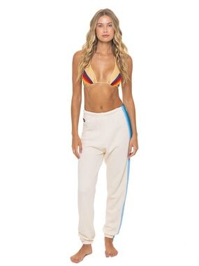 Aviator Nation 5 Stripe Sweatpants in Vintage White and Blue